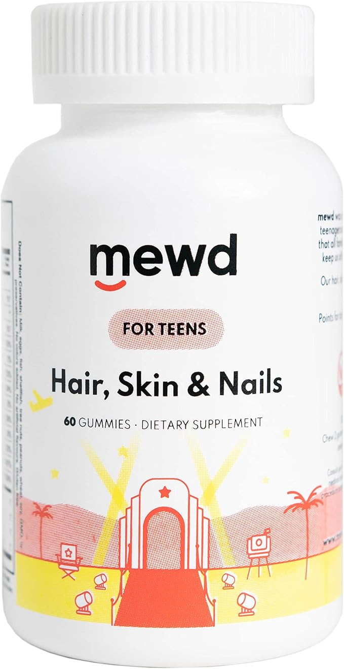MEWD Teen and Kids Hair Skin+Nails Daily Multivitamin Gummy Strengthener Formula - Chewable Vitamin Supplements with BiotinZincVitamins A B &amp D3 for Girls &amp Boys 60 Made in USA
