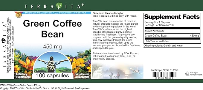 Green Coffee Bean - 450 mg (100 Capsules ZIN: 513655) - 3 Pack