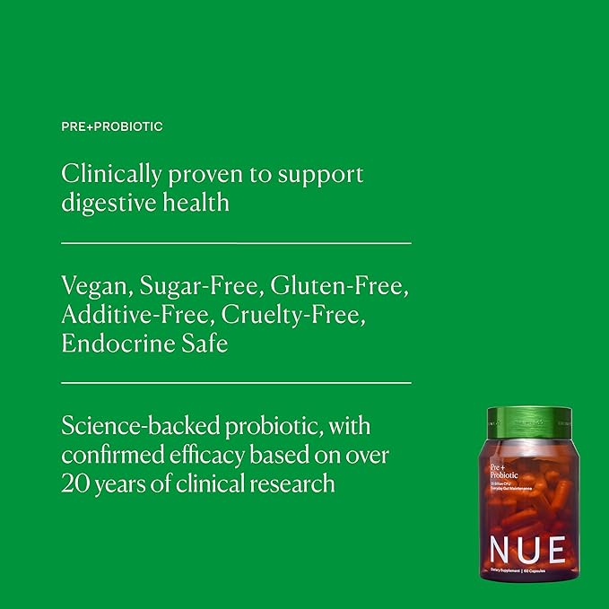The Nue Co. Prebiotic+ Probiotic Supplement &amp Magnesium Ease Bundle - Supports Digestive Health Gut Balance &amp Immunity - Relieves Muscle Tension &amp Promotes Relaxation | Capsules &amp Spr