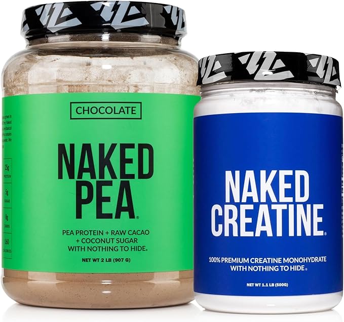 NAKED Chocolate Pea Protein Isolate 2LB Pure Micronized Creatine Monohydrate 500g (100 Servings) – Vegan Bulk Non-GMO Gluten Free Soy Free