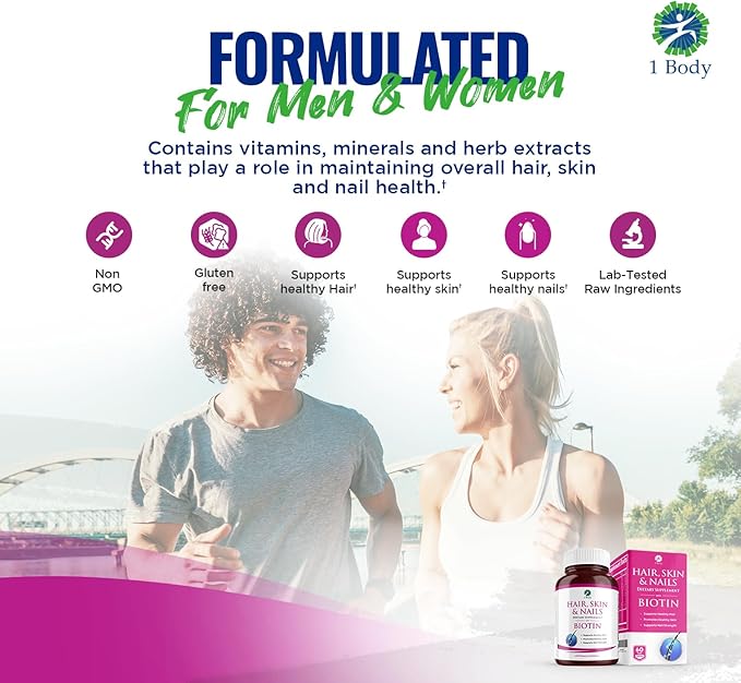 1 Body Hair Skin Nails Vitamin Complex with Biotin - Complete Formula with 26 Essential Vitamins for Men &amp Women - 3 Pack