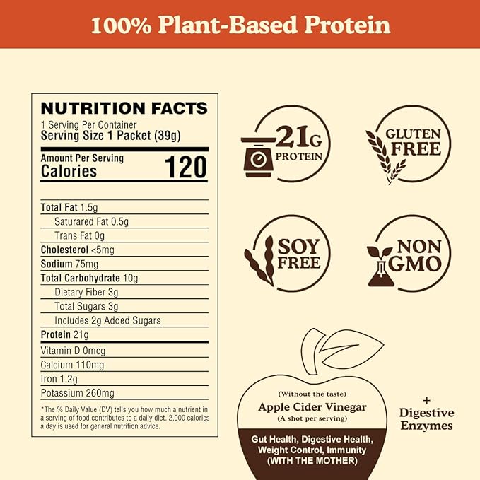 BBfL Plant-Based Protein Shake – 21g Vegan Protein Cocoa + Apple Cider Vinegar Prebiotics Digestive Enzymes Supports Gut Health – All-in-One Shake for Women &amp Men (10 Servings Cocoa Cream)