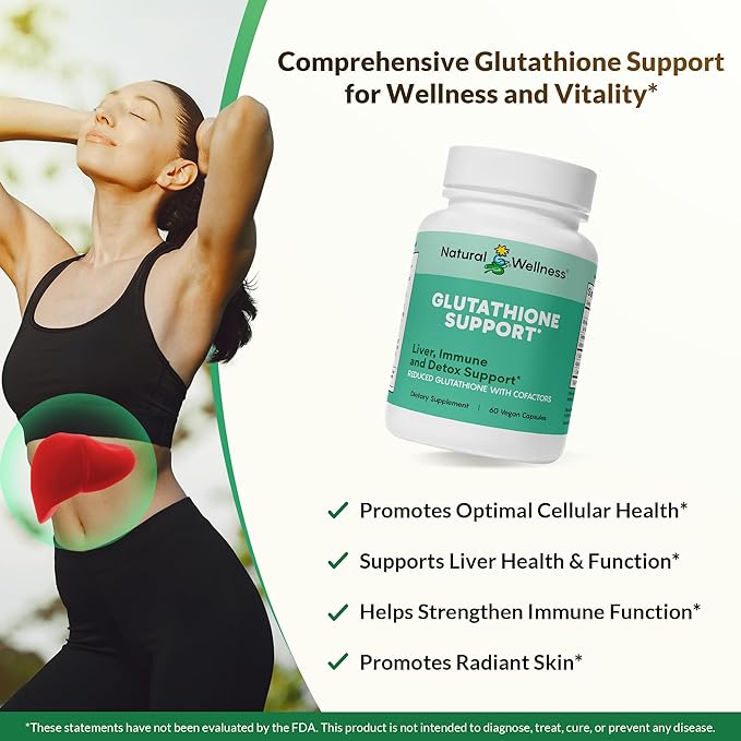 Natural Wellness Glutathione Supplement – Liposomal Glutathione with CoFactors for Antioxidant Liver Detox &amp Immune Support – Vegan Glutathione Capsules Non-GMO 60 Count