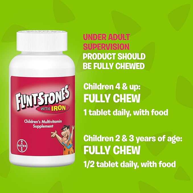 Flintstones Children's Multivitamin Plus Iron Chewable Tablets 60-Count (Pack of 3)