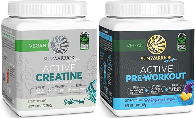 Active Preworkout Hydration Blend &amp Creatine Monohydrate Powder Set | Bundle &amp Save | Non-GMO Soy Dairy Filler &amp Gluten Free (60 Servings Unflavored Creatine 30 Servings Blue Raspberry Pr