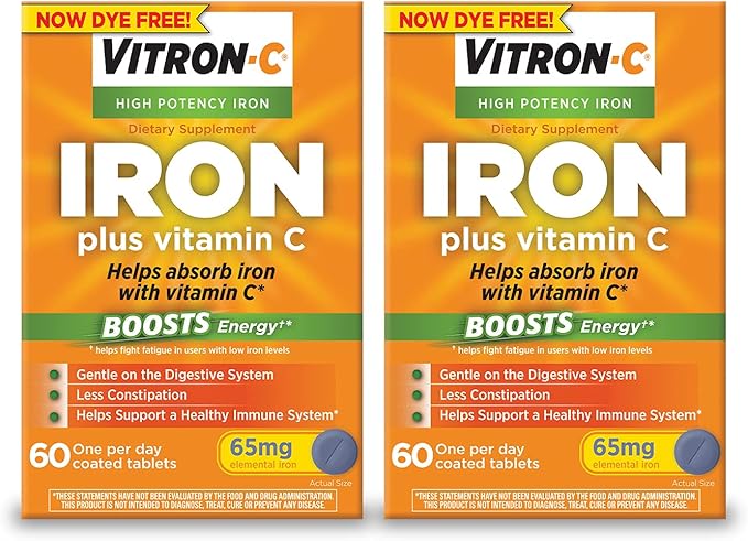 Vitron-C Iron Supplement Plus Vitamin C 60 Count 2 Pack Bundle with Mag-Ox 400 Magnesium Mineral Dietary Supplement Tablets 60 Count