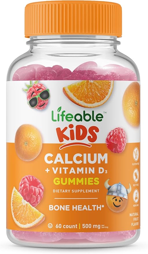 Lifeable Calcium with Vitamin D Kids + Turmeric Curcumin Kids Gummies Bundle - Great Tasting Vitamin Supplement Gluten Free GMO Free Chewable Gummy