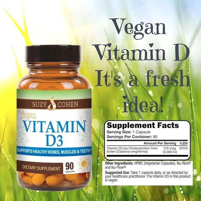 Script Essentials Vegan Vitamin D3 5000 IU for Healthy Muscle Function Bone Health and Immune Support - Non-GMO Gluten Free and Kosher Certified - 90 Servings
