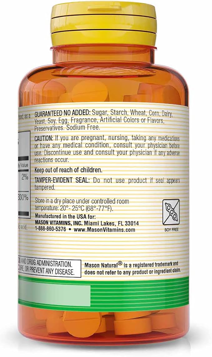 Mason Natural Vitamin B1 (Thiamin) 100 mg Healthy Conversion of Food into Energy Supports Nerve and Immune Health 100 Tablets (Pack of 3)