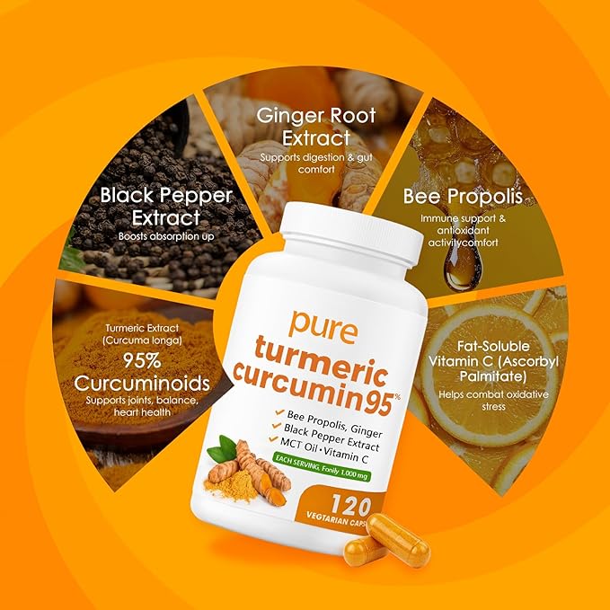 Turmeric Pure Turmeric Curcumin 95 1000 mg - Black Pepper Extract | Vegan Capsules 120