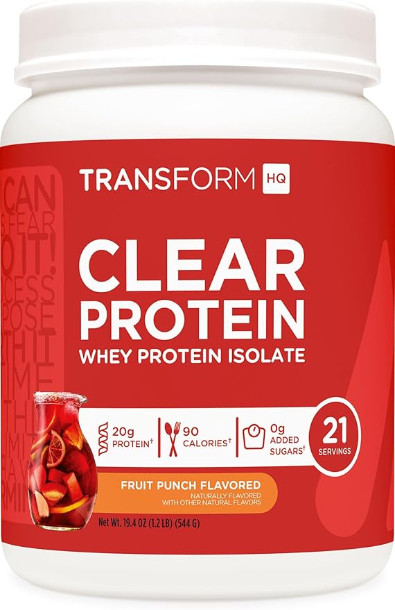 TransformHQ Clear Protein Powder (Fruit Punch) 21 Servings - Whey Protein Isolate 20g of Protein 90 Calories 0g Added Sugars