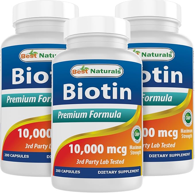Best Naturals Biotin 10000 mcg 200 Capsules (Pack of 3)