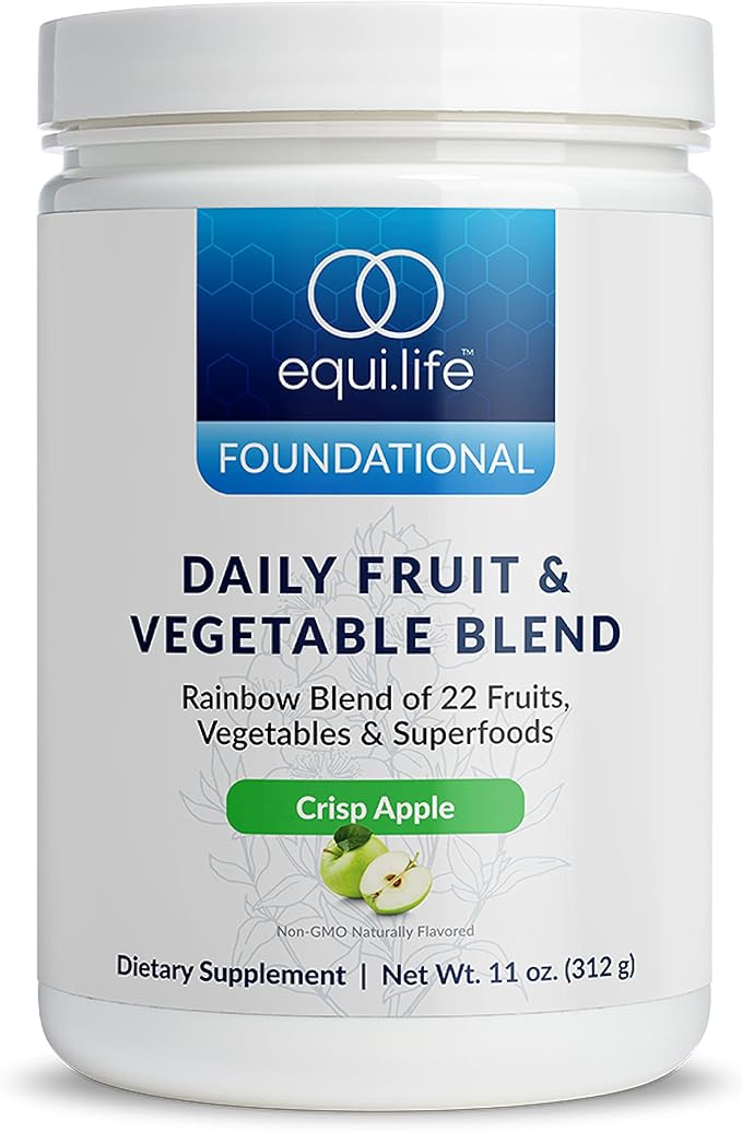 Equilife Daily Fruit &amp Vegetable Blend Superfood Antioxidant Supplement Crisp Apple Flavor with Vitamin C Fiber and 9 Essential Amino Acids Supports Energy Low Sugar Vegan 30 Servings Tub
