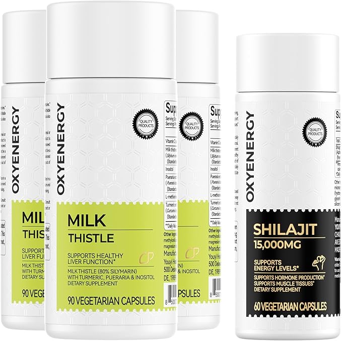 OxyEnergy Silymarin Milk Thistle 300mg Pack of 3 &amp Shilajit Capsules 15000mg