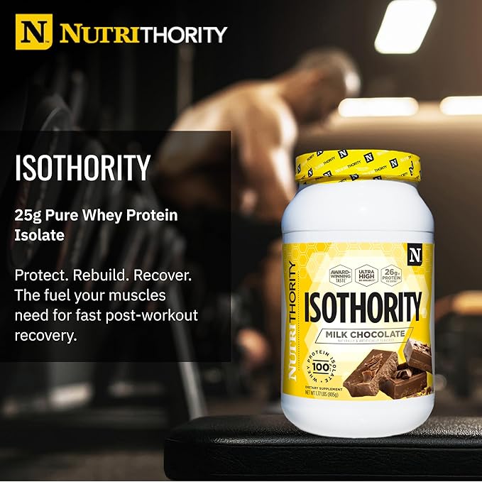 Nutrithority - Isothority Isolated Whey Protein Powder with Ultra-Absorbable Protein and BCAAs to Build Muscle and Accelerate Recovery Keto Friendly Low Carbs Gluten Free (Milk Chocolate)