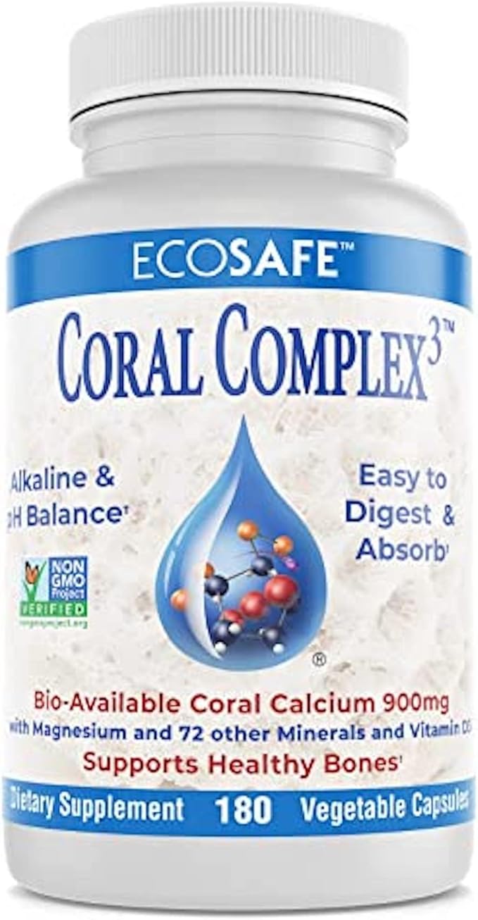 Coral Complex 3 Calcium Supplement Vitamin D3 &amp Magnesium – 900 mg Bioavailable Coral Calcium for Bone Strength Joint Support &amp pH Balance – Trace Minerals Non-GMO 300 Veg Capsules