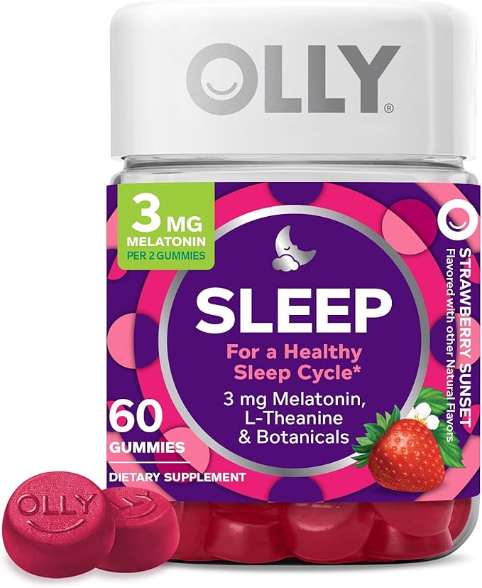 OLLY Sleep Gummy Occasional Sleep Support Strawberry 60 Count Undeniable Beauty Gummy for Hair Skin Nails Grapefruit 60 Count