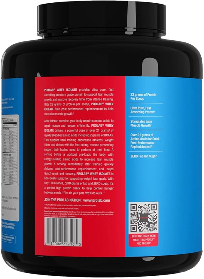 Prolab Whey Isolate 5LB Ultra-Pure Fast-Absorbing Whey Protein Isolate with 23g Protein &amp BCAAsSupports Lean Muscle Growth Recovery &amp Performance (Vanilla Ice Cream)
