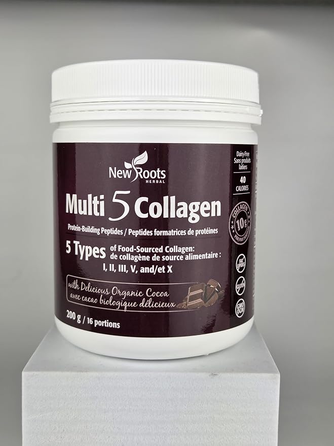 NEW ROOTS HERBAL Multi 5 Coco Collagen Powder Supplement (Types I II III V and X) Hydrolyzed Collagen - Dairy &amp Gluten Free - 12g per Serving - Chocolate Flavor 7.05 oz