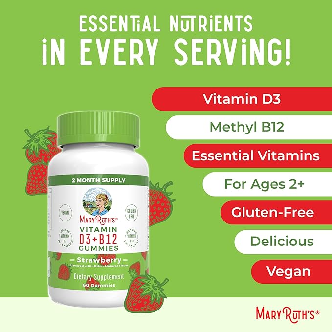 MaryRuth Organics Zinc Gummies (Tart Raspberry) &amp Vitamin D3+B12 Gummies (Strawberry) | Clean Label Project Verified® | Vitamins for Immunity &amp Joint and Bone Health | Vegan Non-GMO No Gelat