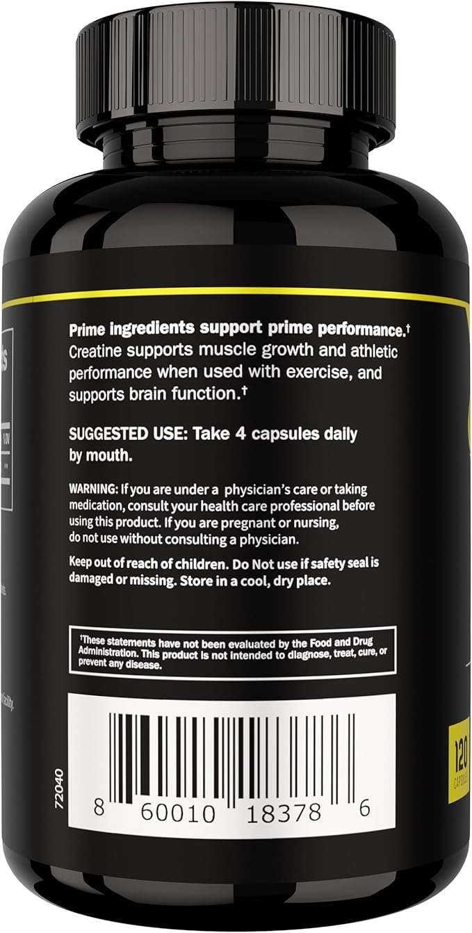 Prime Labs Creatine Monohydrate Capsules - 5g (5000mg) - Muscle Growth Recovery Brain Function - for Men &amp Women - 120 Count