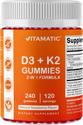 Vitamatic Vitamin D3 K2 with Calcium Gummies - 240 Count - Non-GMO Gluten Free