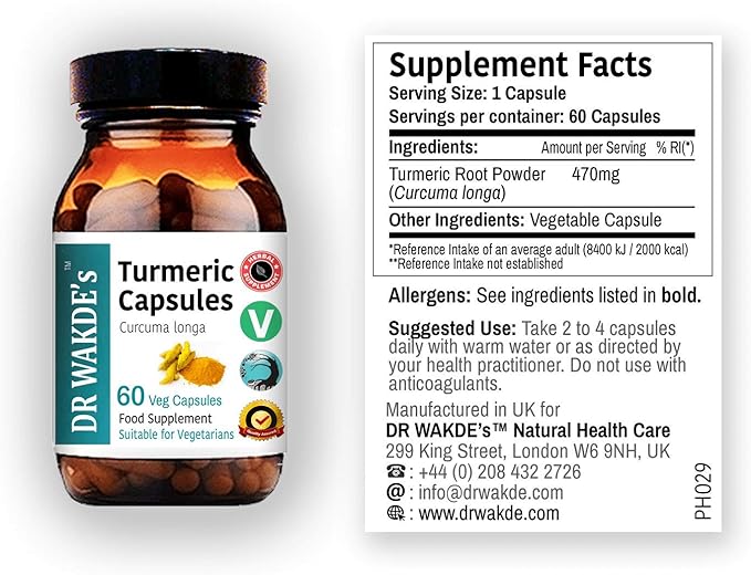 DR WAKDE'S Turmeric Capsules (Curcuma Longa 60 Veg Caps Plant-Based Supplement Ayurvedic Herb All Natural Vegan)