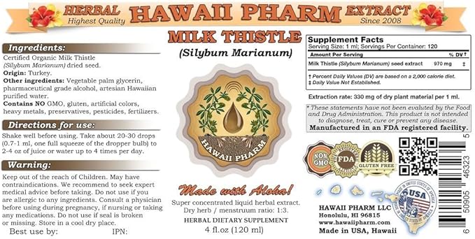 Hawaii Pharm Milk Thistle Liquid Extract Professional Grade Small Batch Crafted Milk Thistle (Silybum marianum) Tincture Supplement 2x4 oz