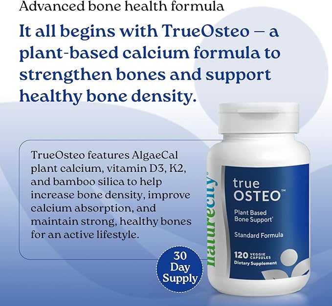 NatureCity True-Osteo Plant-Based Supplement for Bone Strength | AlgaeCal Calcium &amp Magnesium Plant-Based Vitamin D3 Vitamin K2 Silicon| Gentle on Stomach (120 Veggie Capsules) (Pack of 2)