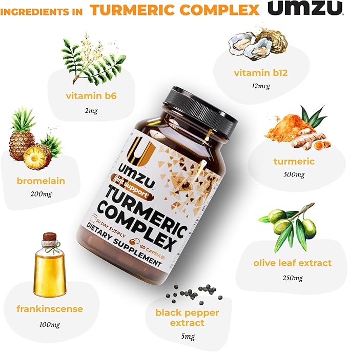 UMZU Turmeric Curcumin Supplement (30 Day Supply) – Bromelain Boswellia &amp BioPerine Black Pepper Blend – Turmeric Supplement for Joint Support &amp Immune Support Daily Wellness Support System