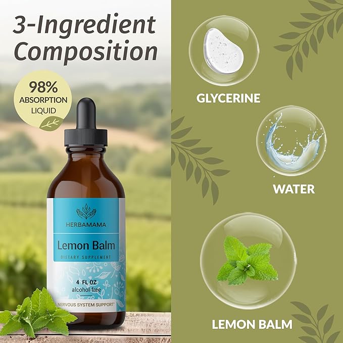 HERBAMAMA Herbal Liquid Drops Kit - Bundle of Lemon Balm 4 fl oz &amp Cat's Claw Tincture 2 fl oz - Vegan Non-GMO Sugar &amp Alcohol-Free - 2 Pack