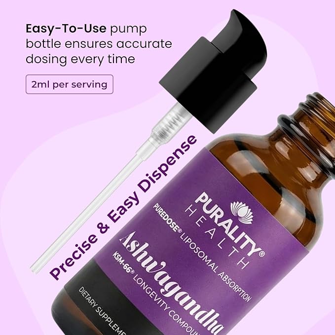 PURALITY HEALTH Ashwagandha Liposomal Liquid Formula for Enhanced Memory and Brain Performance KSM-66 Ashwagandha Extract 2 fl oz Chai Flavor
