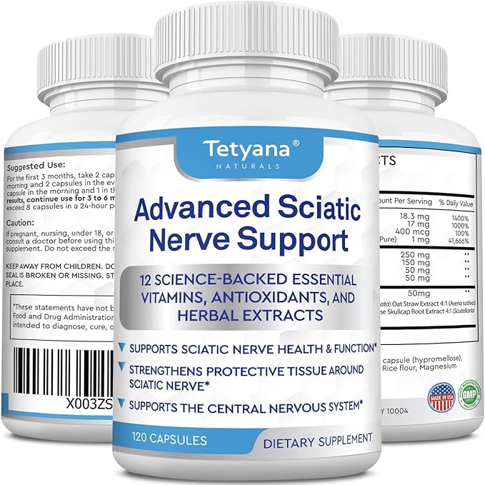 Advanced Sciatic Nerve Support Relief: Alpha Lipoic Acid Vitamin Benfotiamine - 12 in 1 Sciatica Supplements - 120 Capsules- 30-60 Supply- Made in USA