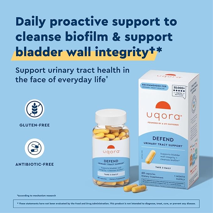Uqora Defend - Urinary Tract Health Supplement - Support Bladder Health &amp Cleanse Biofilm with D-Mannose Green Tea Extract Turmeric Extract &amp More - Gluten-Free- 60 Capsules- 2 Pack (60-Day