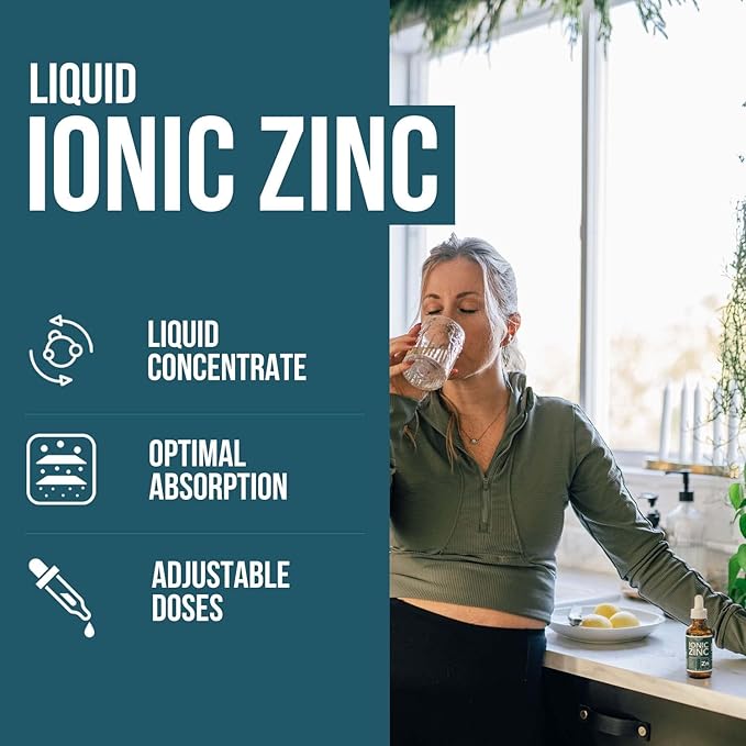 Ionic Liquid Zinc – 8 Month Supply Adjustable Dosing for Adults – High Absorption Vegan Glass Bottle – Supports Immune System Brain &amp Thyroid Health – Essential Mineral Supplement (2 oz)