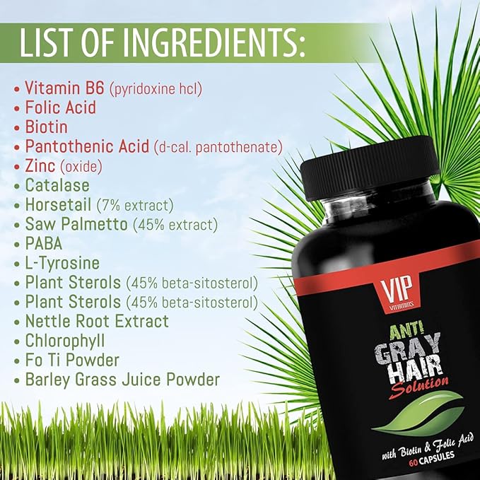 VIP VITAMINS Folic Acid - Gray Hair Solution - Hair Color Restorer (1 Bottle 60 Capsules)