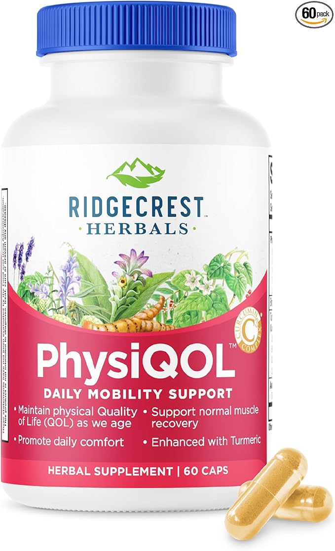 Ridgecrest Herbals PhysiQOL Herbal Supplement with Boswelia and Tumeric (60 Vegan Caps 30 Serv)