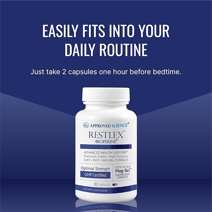 Approved Science Restlex - 420 mg Magnesium Glycinate Blend L-theanine 200 mg - 60 Capsules