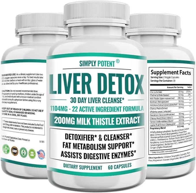 Liver Cleanse Detox &amp Repair Supplement Artichoke Extract Liver Health Formula w 22 Herbs for Liver Support Liver Detox Cleanse Pills - Milk Thistle Dandelion Turmeric Ginger Beet Zinc 60 Capsu