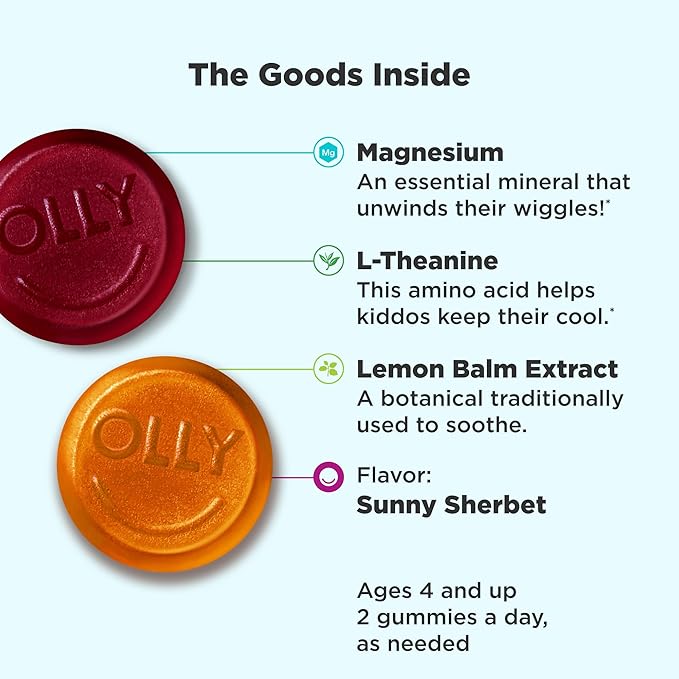 OLLY Kids Chillax Magnesium Gummies Plus L-Theanine Lemon Balm &amp Kids Immunity Gummy Immune Support Wellmune Elderberry Vitamin C Zinc Chewable Supplement Cherry - 50 Count