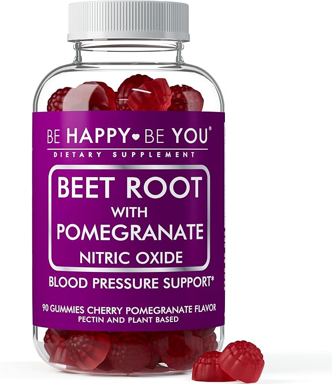 Beetroot with Pomegranate Gummies – Nitric Oxide Booster &amp Blood Pressure Support – Cherry Pomegranate Flavor – Vegan Gelatin-Free Pectin-Based – 90 Ct