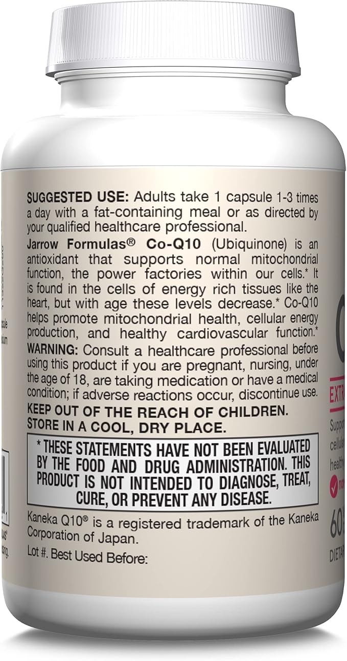 Jarrow Formulas® Co-Q10 200 mg Antioxidant Support for Mitochondrial Health Cellular Energy Production and Healthy Cardiovascular Function 60 Veggie Capsules 60 Day Supply