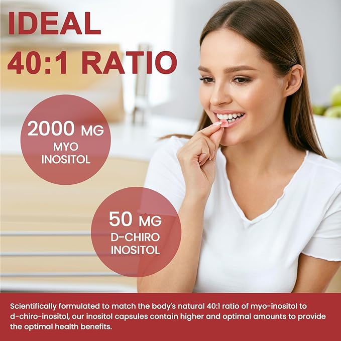 Myo-Inositol &amp D-Chiro Inositol Gummies Supplement for Women 2000mg + 50mg Ideal 40:1 Ratio with Magnesium and Vitamin D3 for Female Hormone Balance &amp Wellness Vegan Gelatin-Free 60 Gummies
