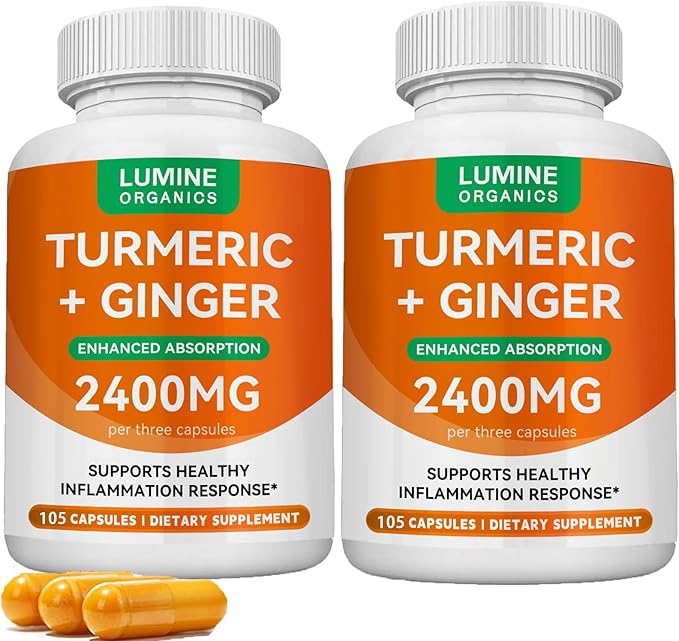 Turmeric Curcumin Supplement | 2400mg Turmeric Extract with 95% Curcuminoids with Bee Propolis Ginger MCT Oil Fat Soluble Vitamin C &amp Black Pepper - 105 Capsules (2PCS)