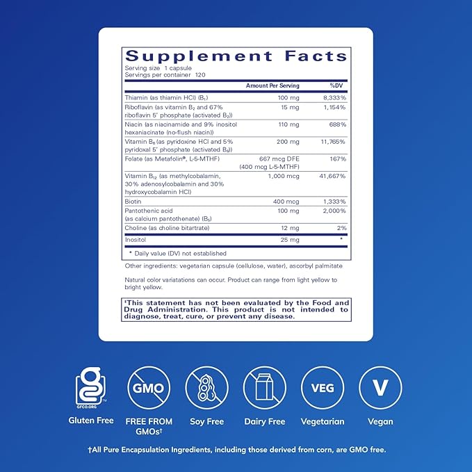 Pure Encapsulations B6 Complex - Supports Nervous System &amp Brain Health* - Includes B Vitamins - Contains Enriched Vitamin B6 - Non-GMO &amp Gluten Free - 120 Capsules