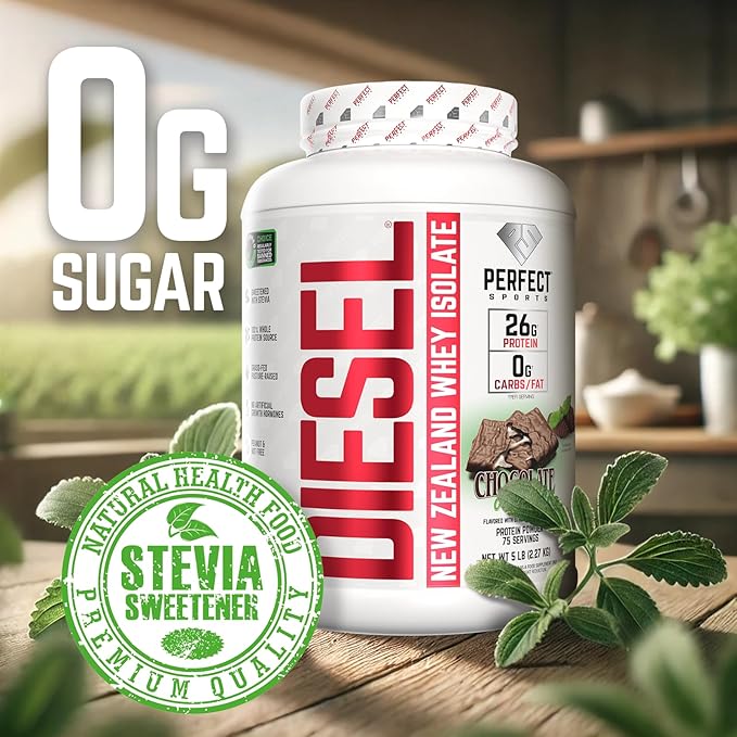 PERFECT SPORTS Diesel 100% New Zealand Whey Protein Isolate | Stevia Sweetened No Artificial Ingredients Keto | 0g Carb 0g Fat 26g Protein | 5 Pounds (Chocolate Mint)