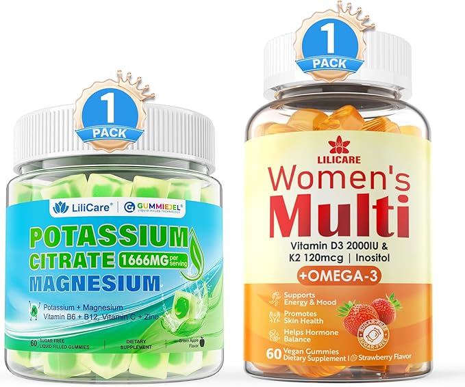 Womens Multivitamin Gummy Potassium Citrate Gummies 1666mg for Adults 2 Pack