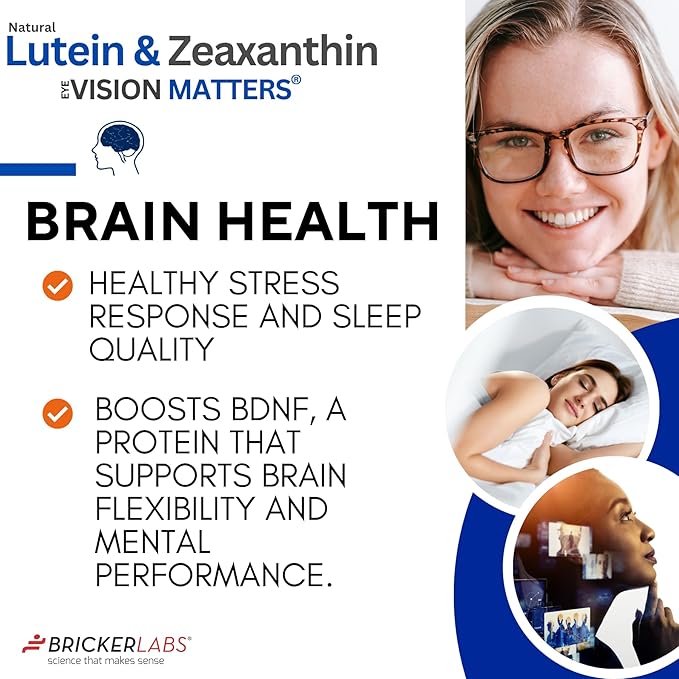 Bricker Labs Natural Lutein + Zeaxanthin Eye Supplement – Supports Eye Brain and Skin Health with Macular Carotenoids Superior Bioavailability AREDS2 Chosen Lutein Source – 60 Soft Gels