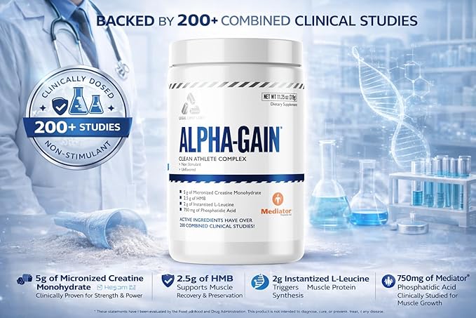 Legal Limit Labs Alpha Gain- Clean Athlete Complex- creatine HMB L-Leucine and Phosphatidic Acid - Lean Muscle 30 Servings