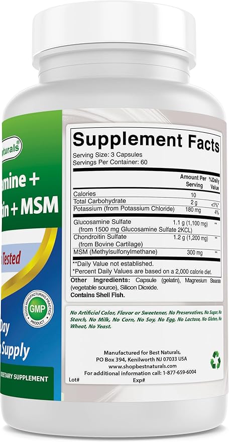 Best Naturals Glucosamine Chondroitin and MSM Joint Supplements 2600 mg per Serving (180 Count (Pack of 2))